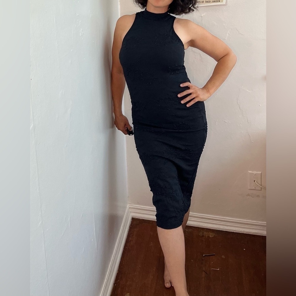 RARE Zara Textured Mock Neck Bodycon Midi Dress